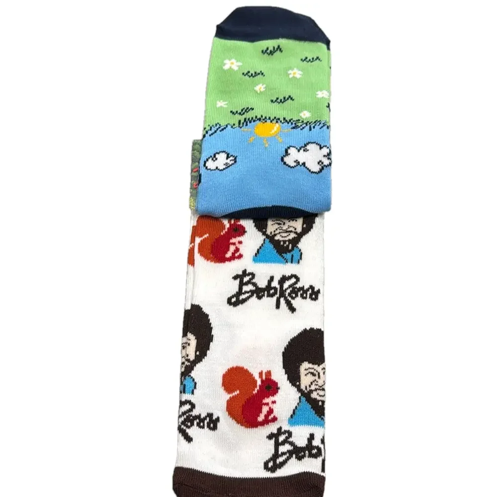 2 Pairs Bob Ross The Joy Of Painting Fuzzy Hair Novelty Socks NWT